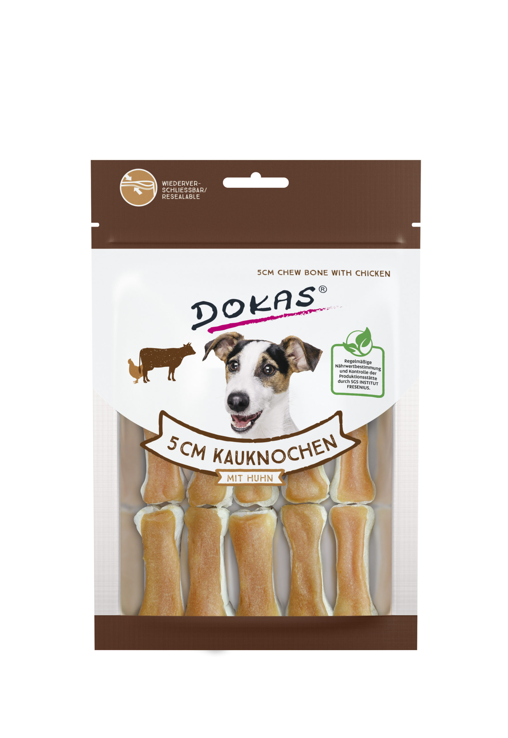 Dokas 5 cm Kauknochen mit Huhn 10 Stück 120g