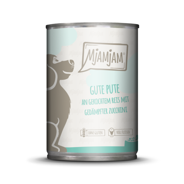 Mjamjam - gute Pute an gekochtem Reis mit gedämpfter Zucchini