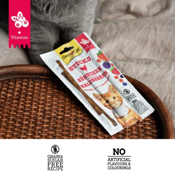 GimCat - Superfood Duo-Sticks mit Hühnchen & Waldbeerengeschmack 3 Stück – Bild 3