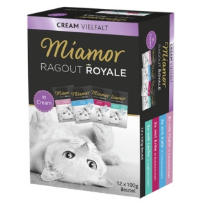 Miamor Ragout Royale in Cream - Multibox Adult in 4 Sorten (Lachs, Kalb, Ente, Huhn) 12x100g
