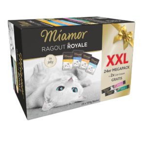 Miamor Ragout Royale in Jelly - Mega Pack Adult in 4 Sorten (Huhn, Thunfisch, Oute, Lachs)  24x100g