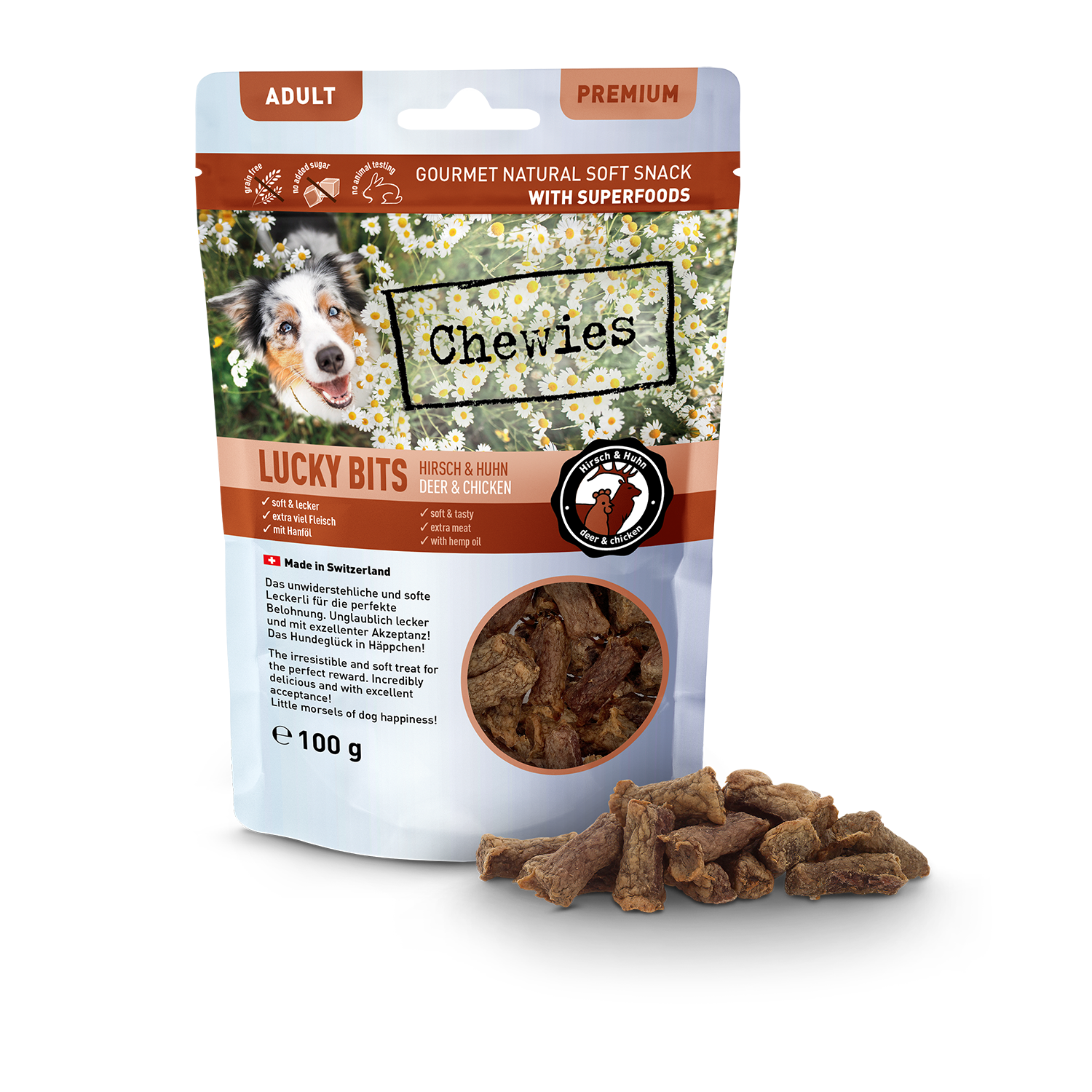 Chewies LUCKY BITS Hirsch & Huhn Adult 100g – Bild 3