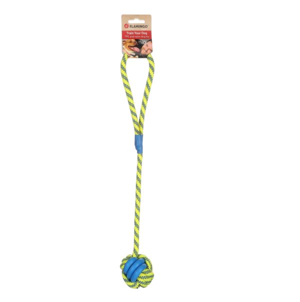Flamingo Spielzeug Tofla - Knotenball Zerrseil blau & gelb – Bild 2