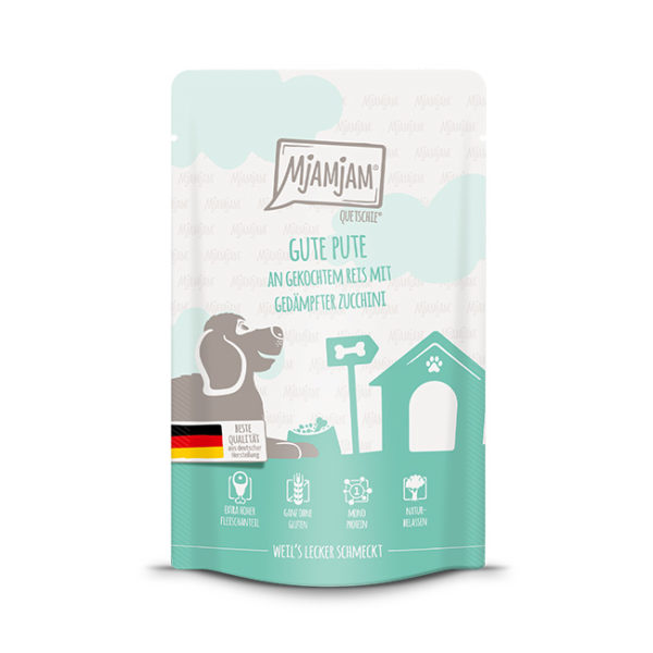 Mjamjam - Quetschie - gute Pute an gekochtem Reis mit gedämpfter Zucchini 125g