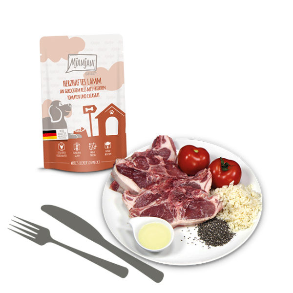 Mjamjam - Quetschie - herzhaftes Lamm an gekochtem Reis mit frischen Tomaten und Chiasaat 125g – Bild 2