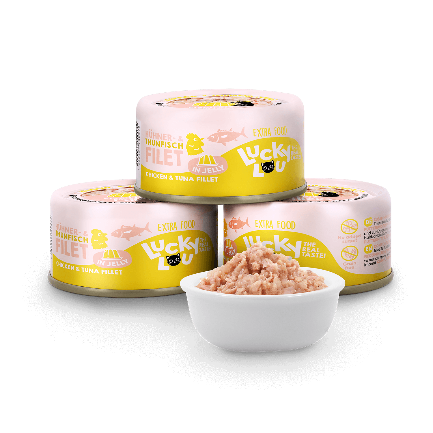 Lucky Lou Extrafood Thunfisch- & Hühnerfilet in Gelee 70g Dose – Bild 2