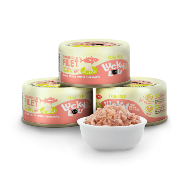 Lucky Lou Extrafood Thunfisch & Shrimps in Gelee 70g Dose – Bild 2