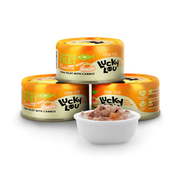 Lucky Lou Extrafood Thunfisch mit Karotte in Sud 70g Dose – Bild 2