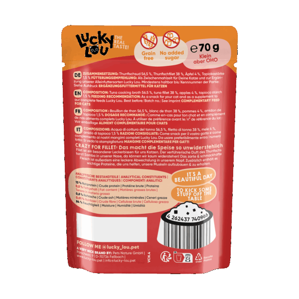 Lucky Lou Extra Food Thunfisch mit Apfel in Sud 70g Pouch – Bild 3