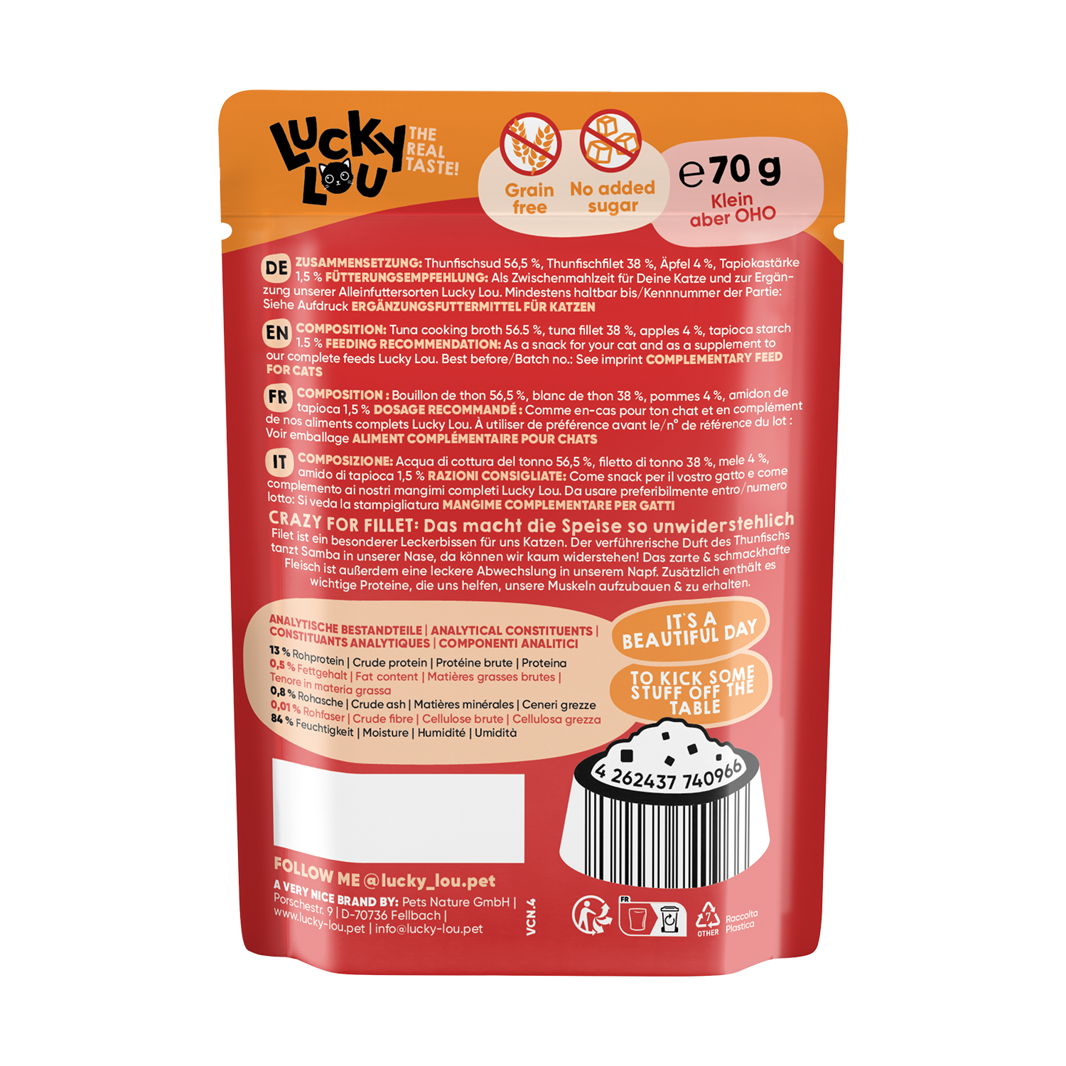 Lucky Lou Extra Food Thunfisch mit Apfel in Sud 70g Pouch – Bild 3