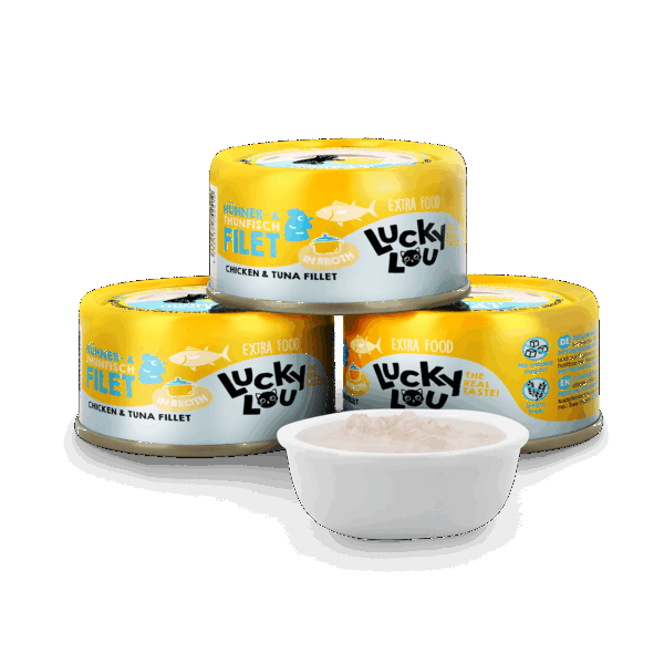 Lucky Lou Extrafood Hühner- & Thunfischfilet in Sud 70g Dose – Bild 5