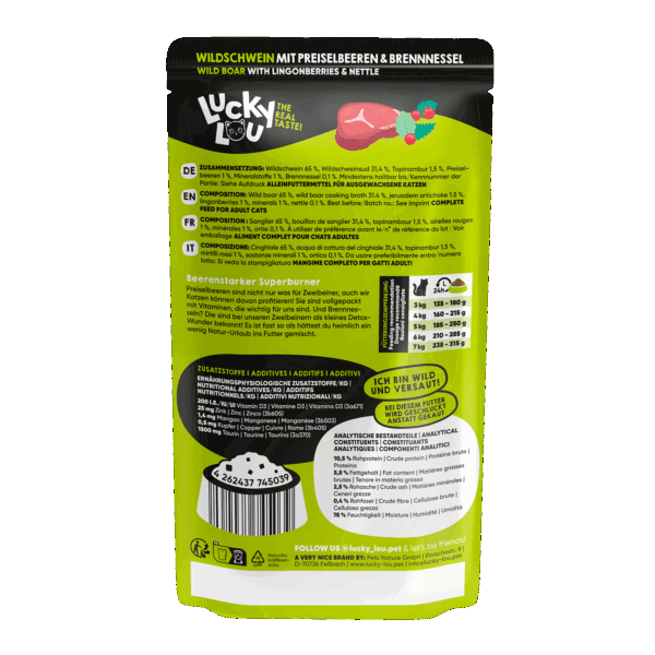 Lucky Lou® SuperMono Wildschwein 125g Pouch/Frischebeutel – Bild 3