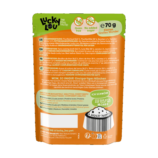 Lucky Lou Extra Food Thunfisch mit Karotte in Sud 70g Pouch – Bild 3