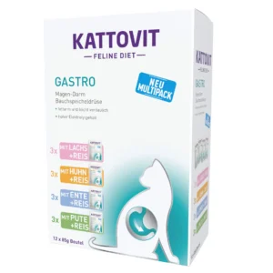 Kattovit Gastro - Multipack- Lachs+Reis, Huhn+Reis, Ente+Reis, Pute + Reis (12x85g) Frischebeutel