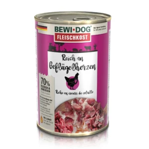 BEWI DOG  Fleischkost reich an Geflügelherzen - Dose - 400g
