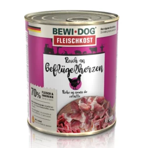 BEWI DOG  Fleischkost reich an Geflügelherzen - Dose - 800g