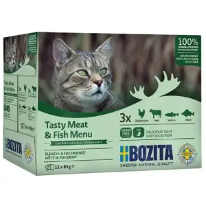 Bozita Cat MultiPack Hühnerleber, Rind, Lachs und Flussbarsch12x85g Pouch