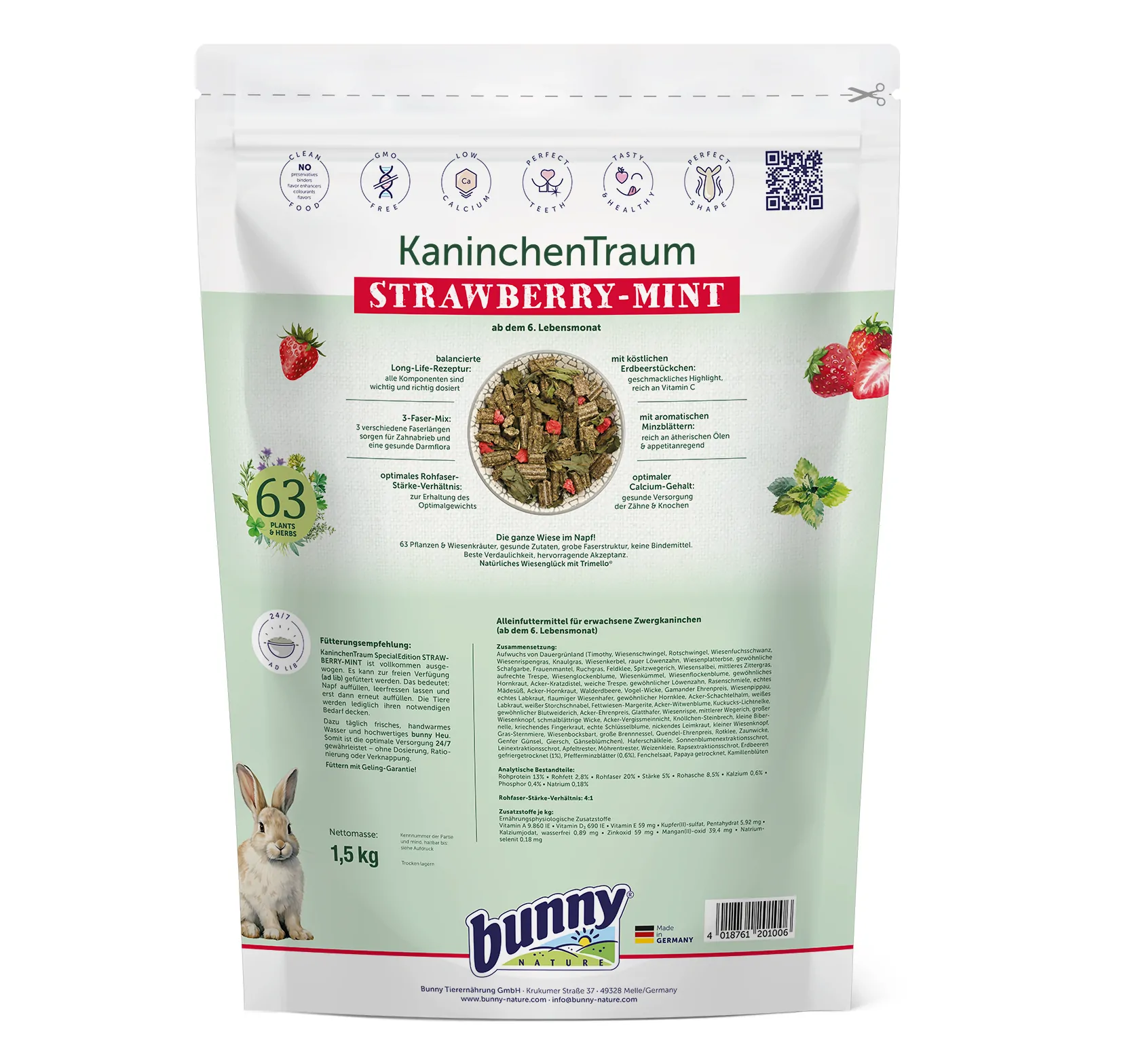 Bunny Nature KaninchenTraum Special Edition Strawberry-Mint 1,5kg – Bild 2