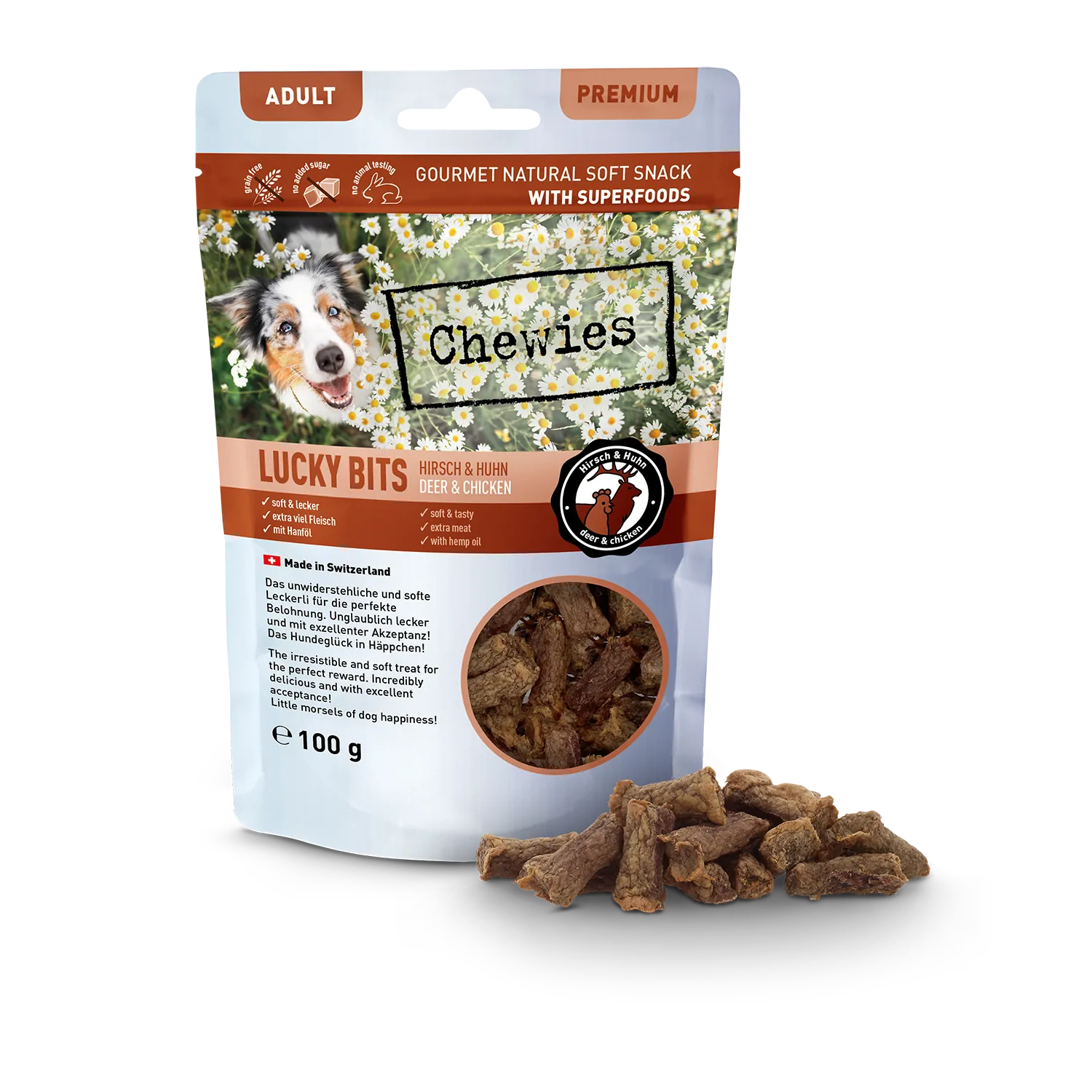 Chewies LUCKY BITS Hirsch & Huhn Adult 100g – Bild 3