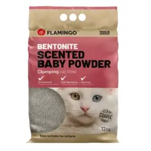Flamingo Katzenstreu Bentonit mit Babypuder GROBE Körner Klumpend 12kg/Europa