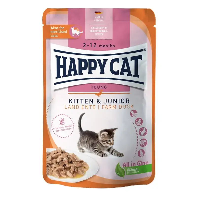 HappyCat Meat in Sauce - Kitten & Junior Land-Ente 85g