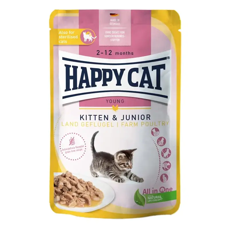 HappyCat Meat in Sauce - Kitten & Junior Land-Geflügel 85g