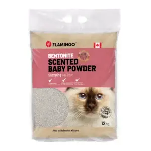 Flamingo Katzenstreu Bentonit mit Babypuder EXTRA FEINE Körner Klumpend 12kg/Kanada