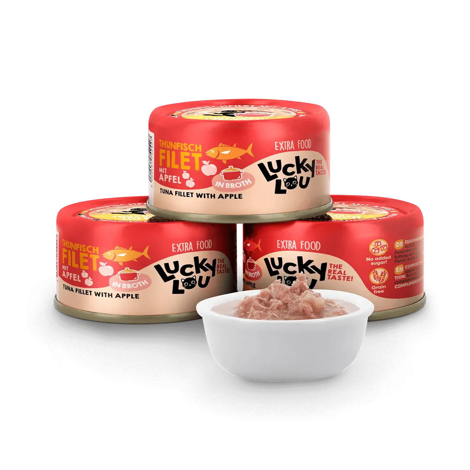 Lucky Lou Extra Food Thunfisch mit Apfel in Sud 70g Dose – Bild 4