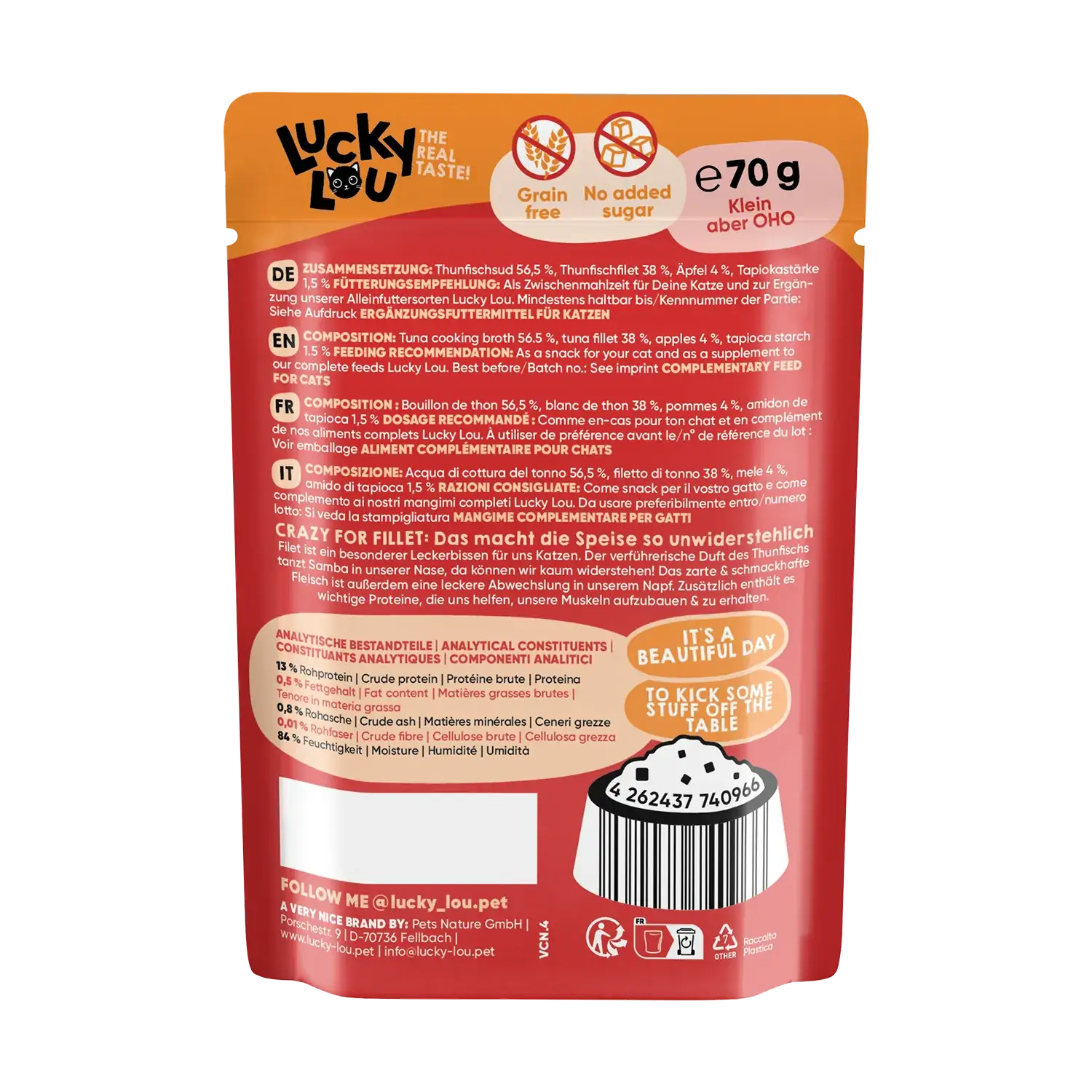 Lucky Lou Extra Food Thunfisch mit Apfel in Sud 70g Pouch – Bild 3