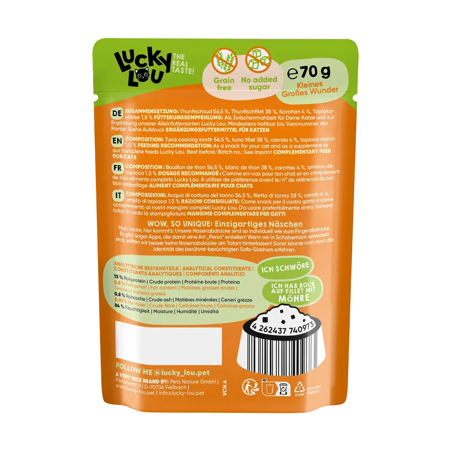 Lucky Lou Extra Food Thunfisch mit Karotte in Sud 70g Pouch – Bild 3