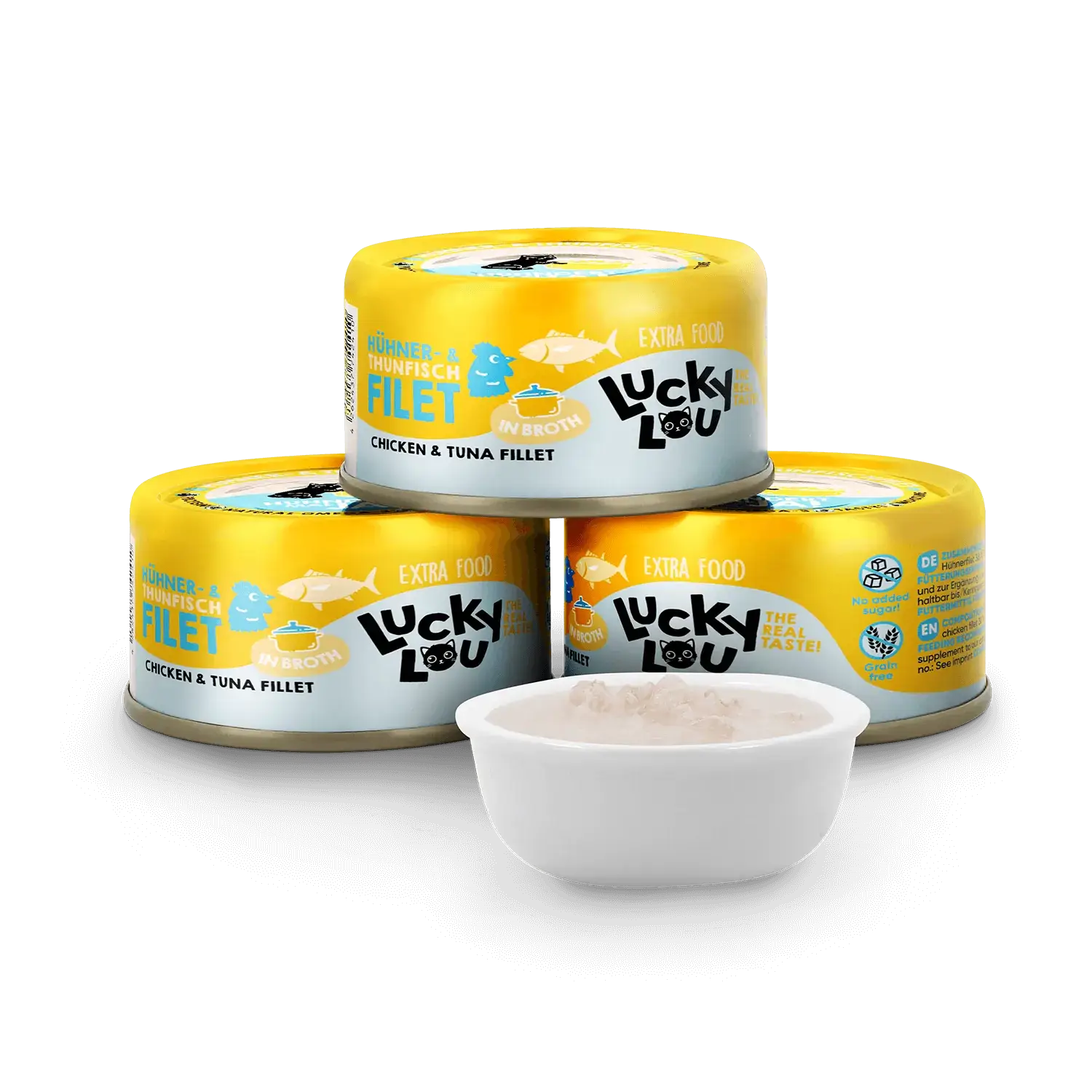 Lucky Lou Extrafood Hühner- & Thunfischfilet in Sud 70g Dose – Bild 5