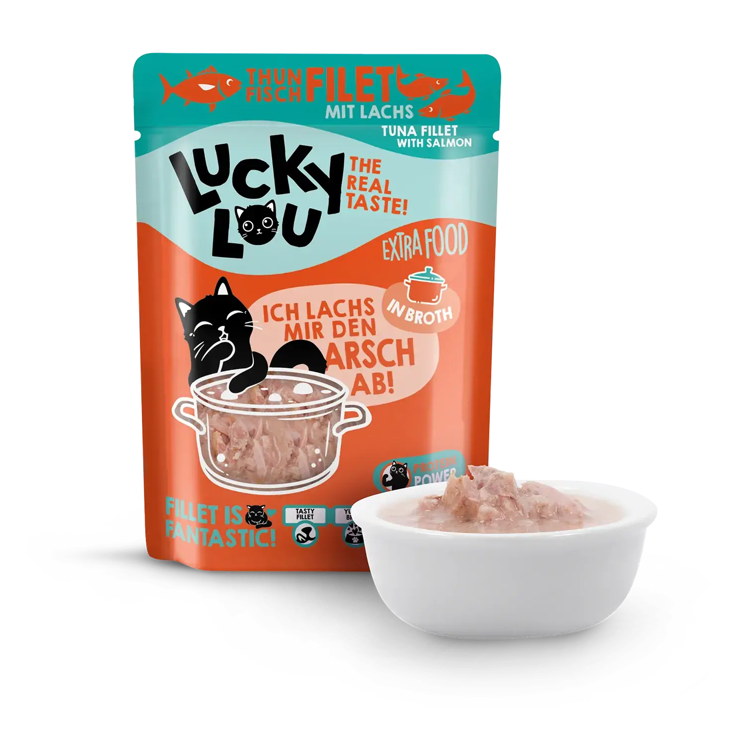 Lucky Lou Extrafood Thunfisch & Lachs in Sud 70g Pouch – Bild 2