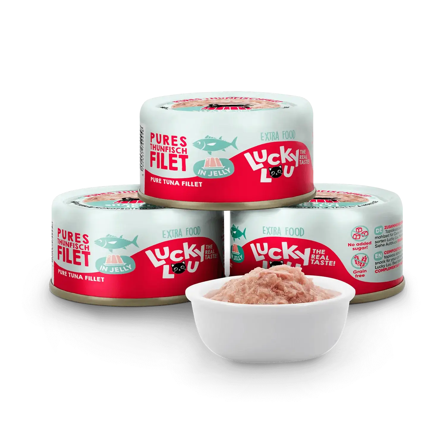 Lucky Lou Extrafood Thunfischfilet in Gelee 70g Dose – Bild 2