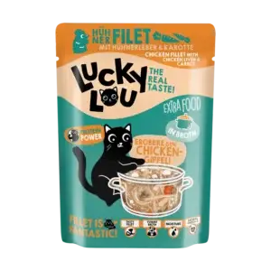 Lucky Lou® EXTRA FOOD Hühnerfilet mit Hühnerleber & Karotten in Broth 70g Pouch
