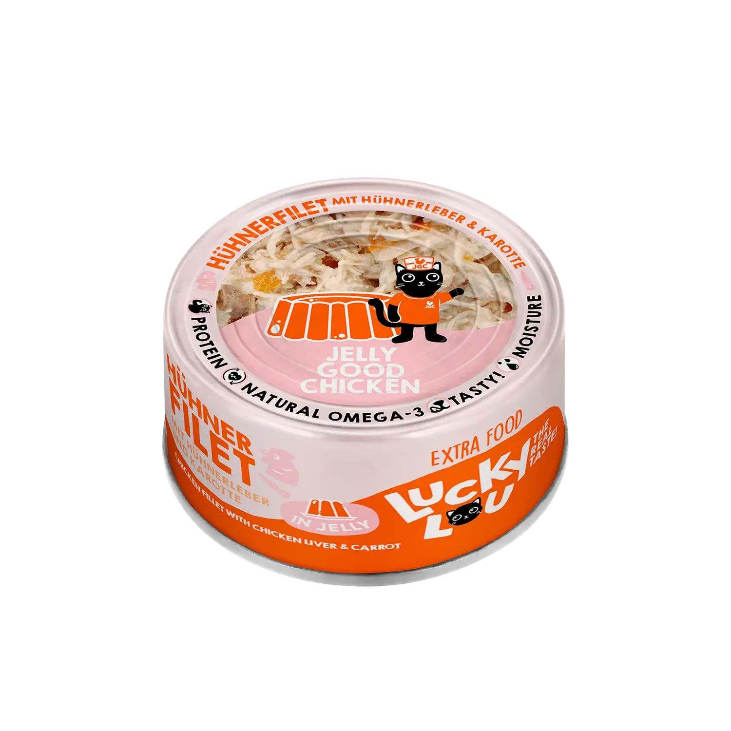 Lucky Lou® EXTRA FOOD Hühnerfilet mit Hühnerleber & Karotten in Jelly 70g Dose – Bild 4