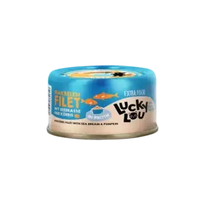 Lucky Lou® EXTRA FOOD Makrelenfilet mit Seebrasse & Kürbis in Broth 70g Dose