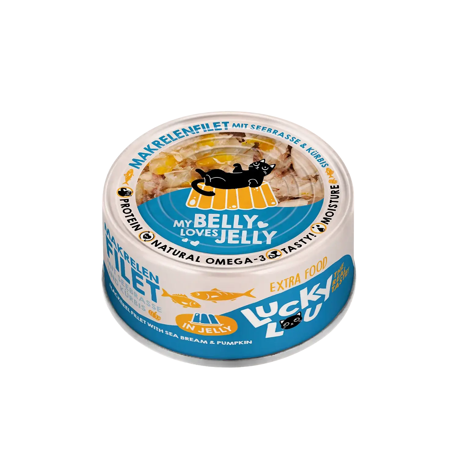 Lucky Lou® EXTRA FOOD Makrelenfilet mit Seebrasse & Kürbis in Jelly 70g Dose – Bild 4