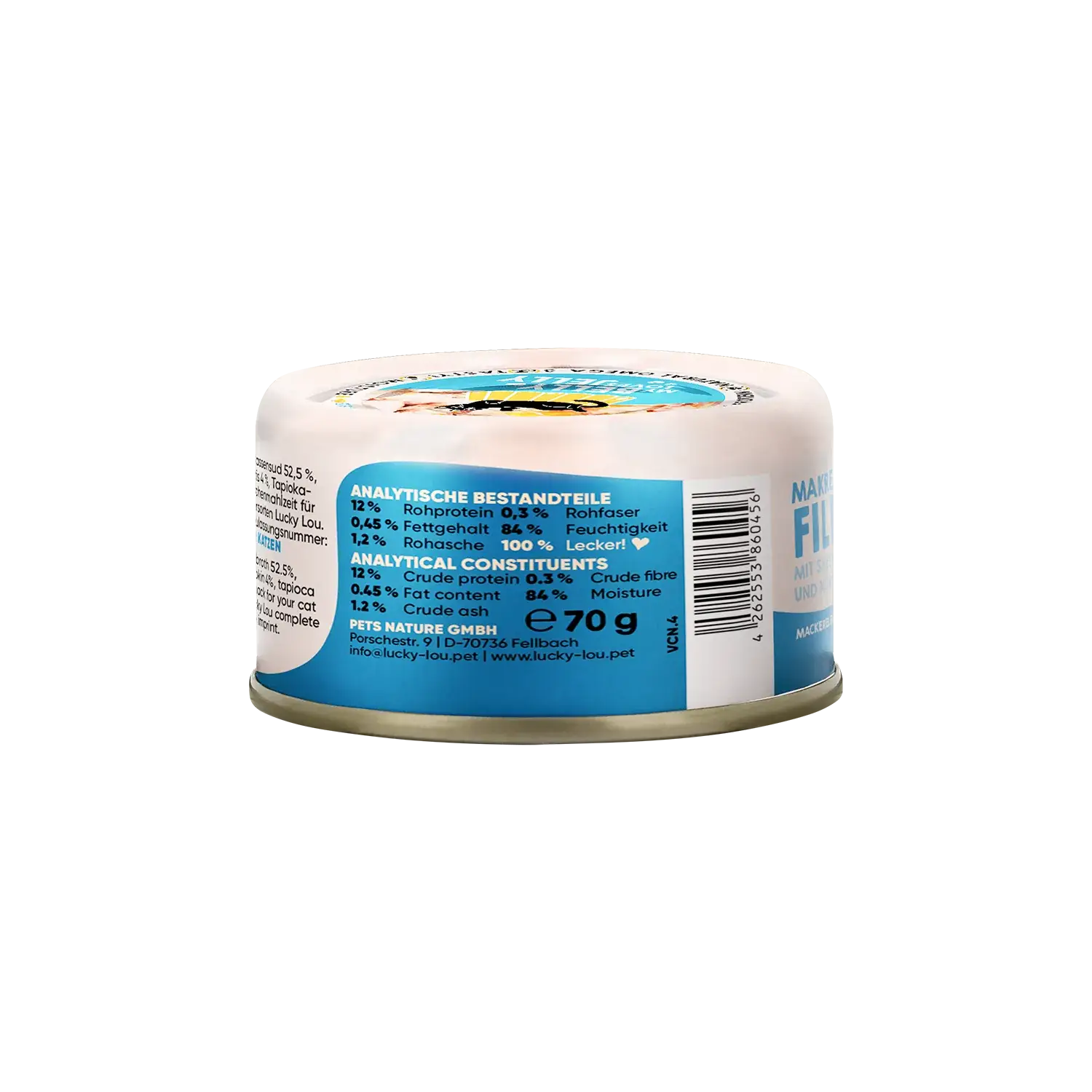 Lucky Lou® EXTRA FOOD Makrelenfilet mit Seebrasse & Kürbis in Jelly 70g Dose – Bild 2