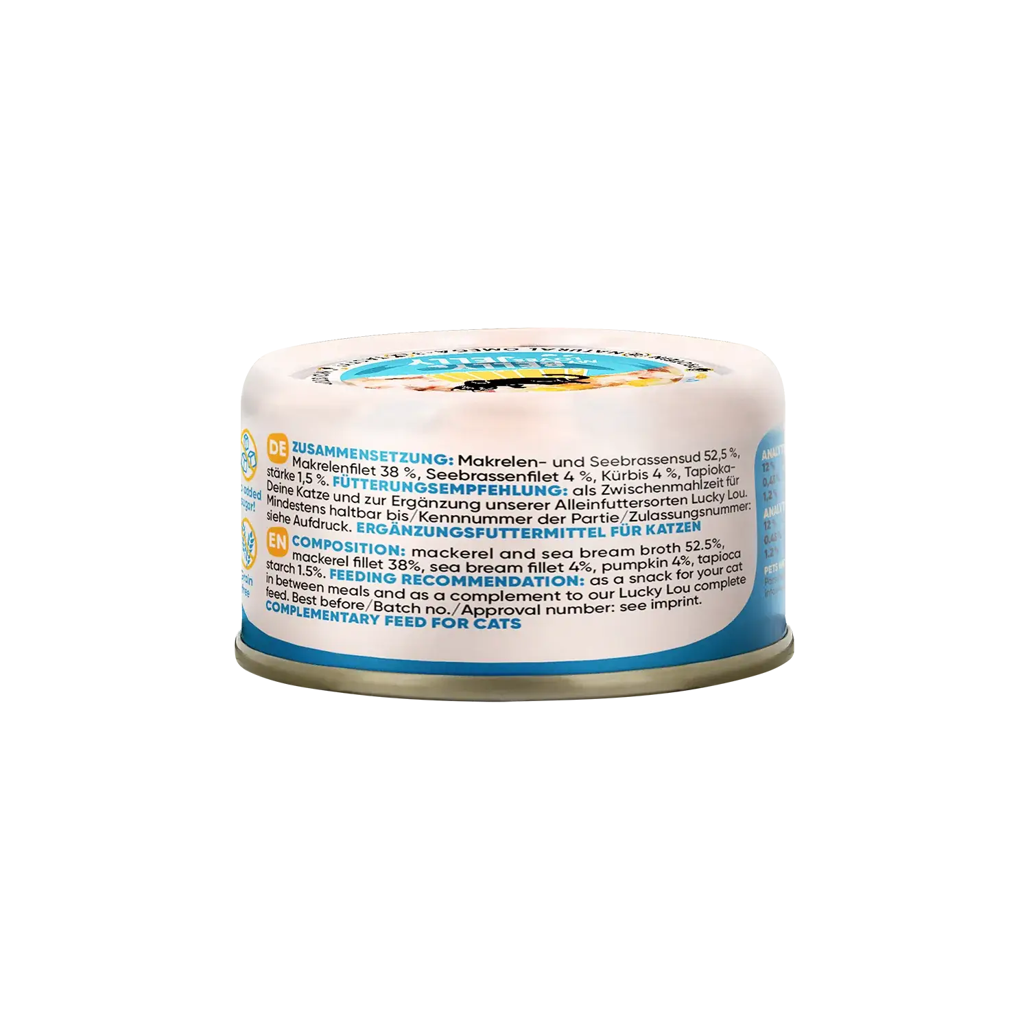 Lucky Lou® EXTRA FOOD Makrelenfilet mit Seebrasse & Kürbis in Jelly 70g Dose – Bild 3