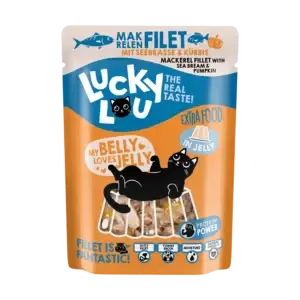 Lucky Lou® EXTRA FOOD Makrelenfilet mit Seebrasse & Kürbis in Jelly 70g Pouch