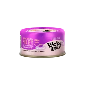 Lucky Lou® EXTRA FOOD Makrelenfilet mit Thunfisch & Karotte in Broth 70g Dose