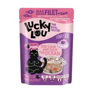 Lucky Lou® EXTRA FOOD Makrelenfilet mit Thunfisch & Karotte in Broth 70g Pouch