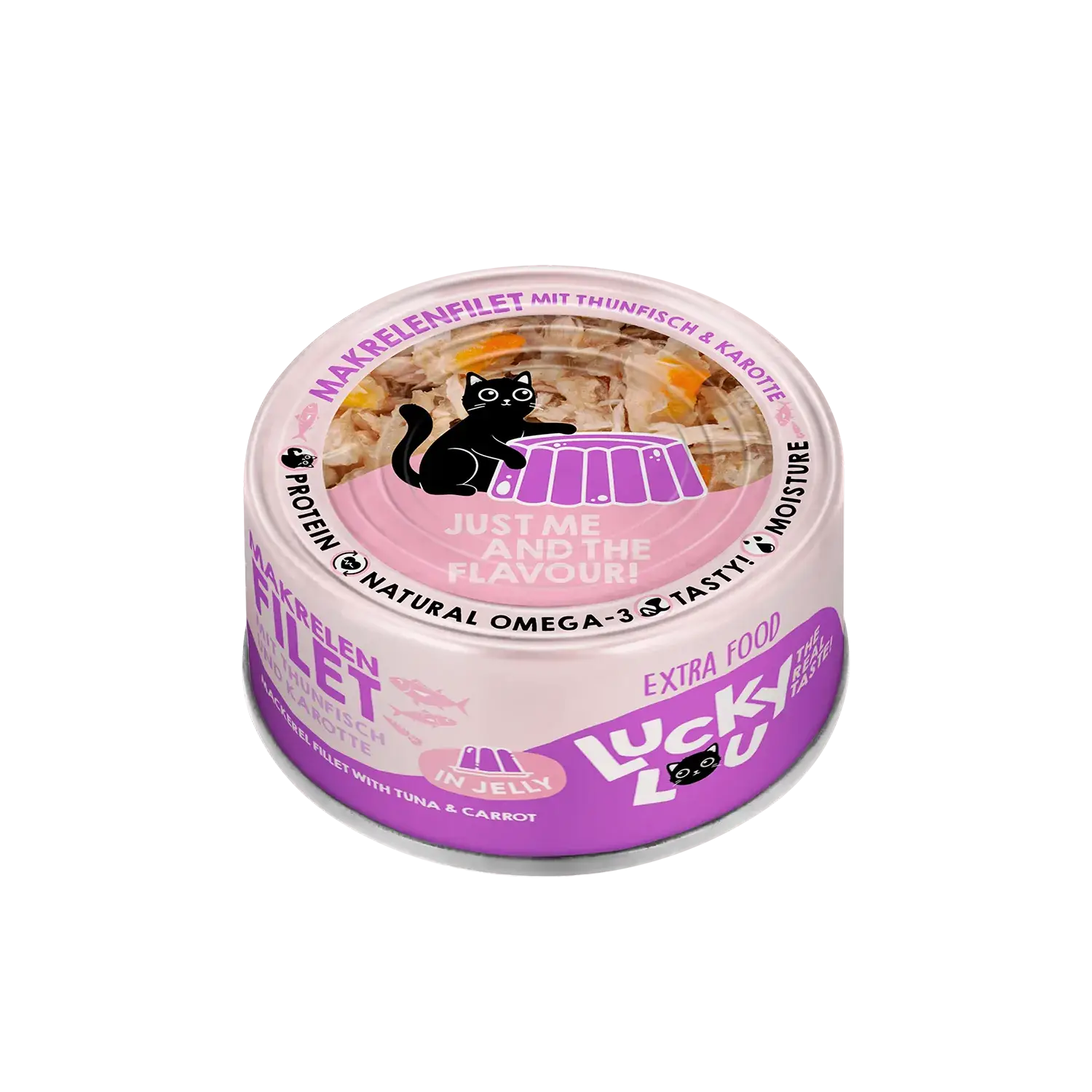 Lucky Lou® EXTRA FOOD Makrelenfilet mit Thunfisch & Karotte in Jelly 70g Dose – Bild 4