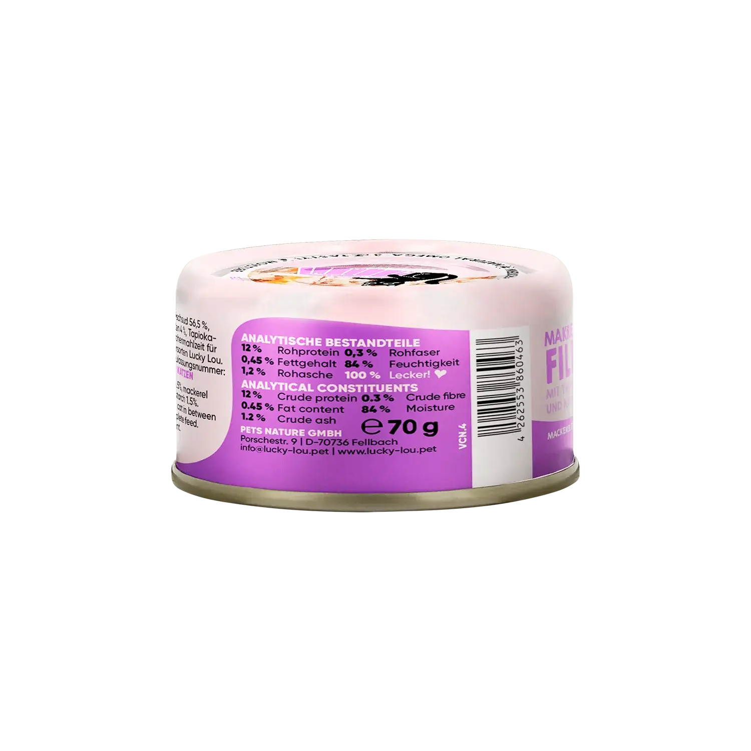Lucky Lou® EXTRA FOOD Makrelenfilet mit Thunfisch & Karotte in Jelly 70g Dose – Bild 2
