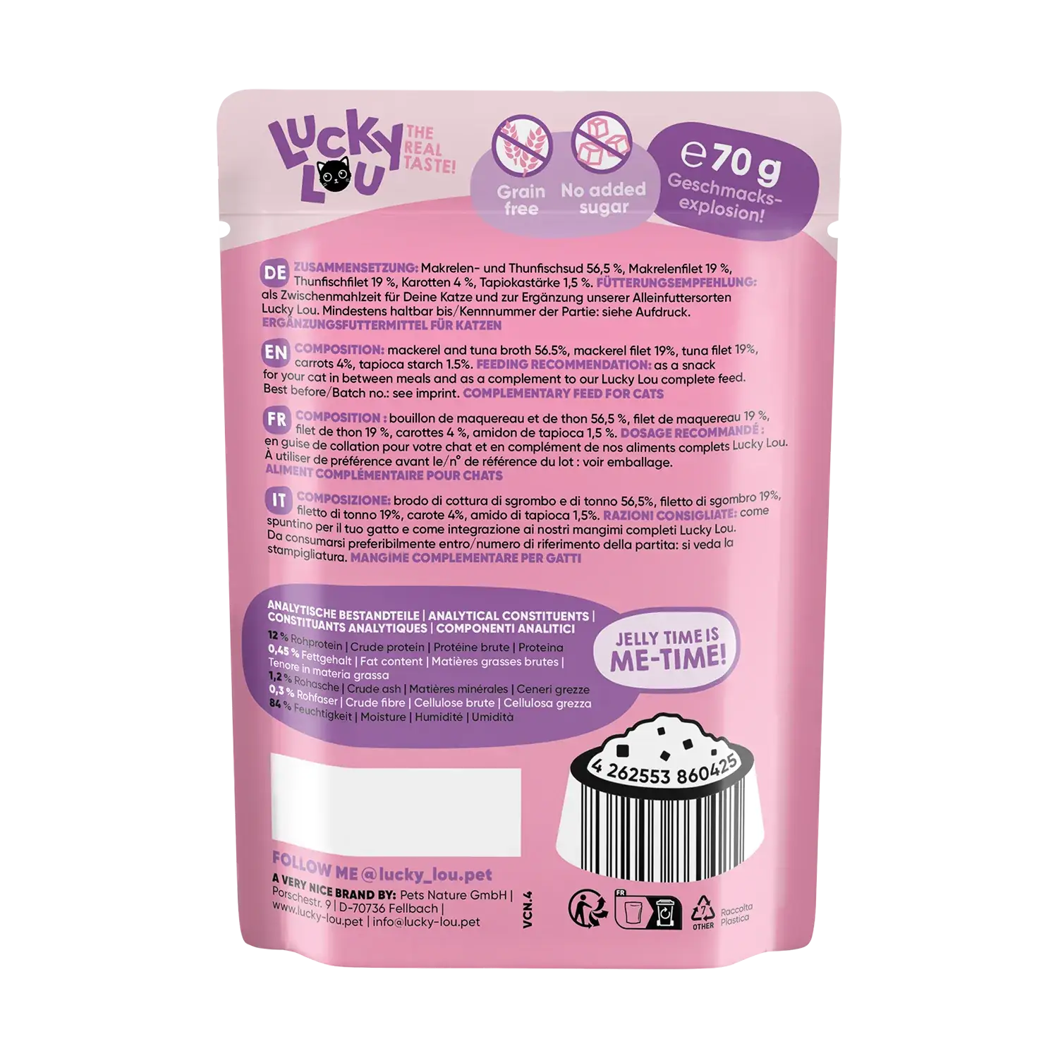 Lucky Lou® EXTRA FOOD Makrelenfilet mit Thunfisch & Karotte in Jelly 70g Pouch – Bild 2