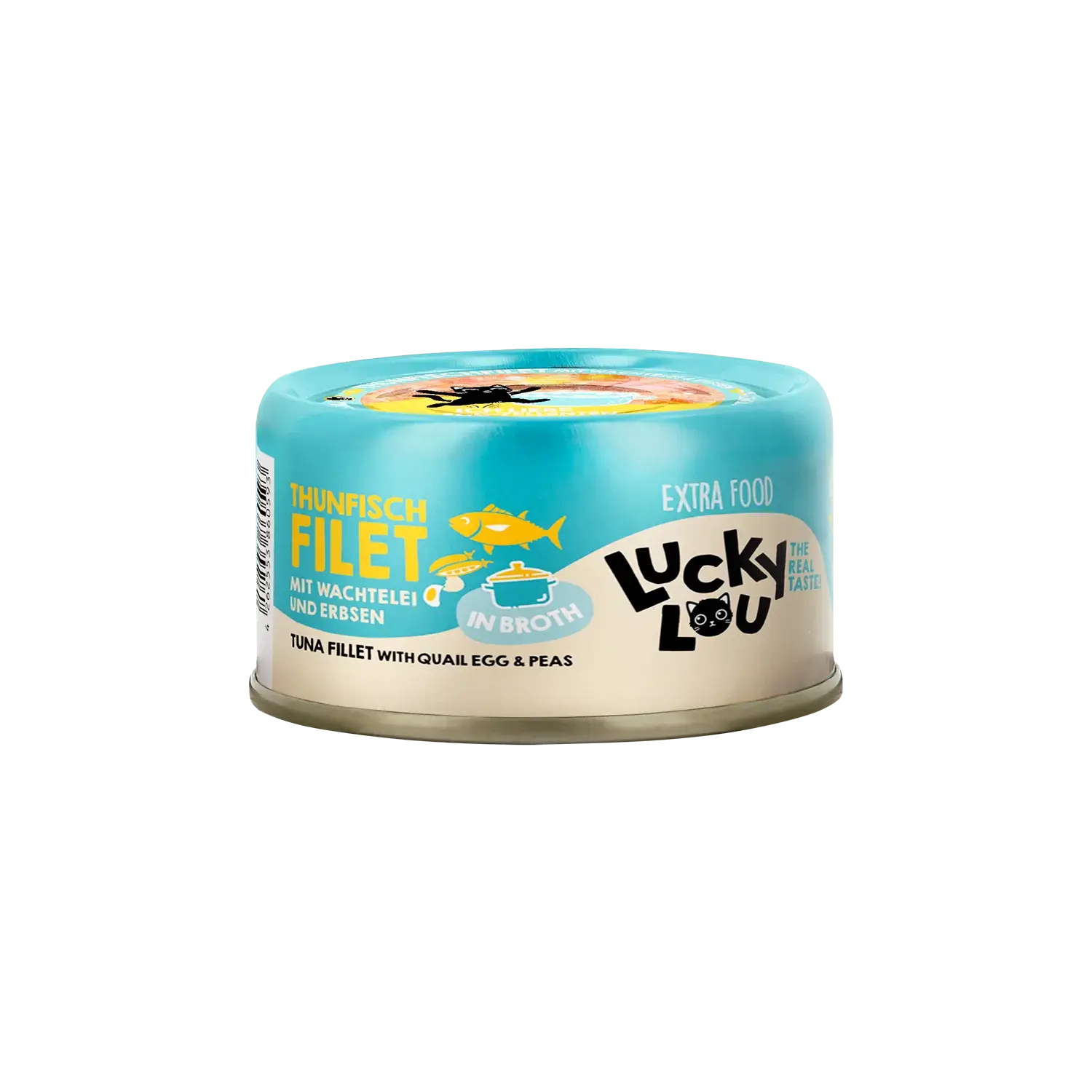Lucky Lou® EXTRA FOOD Thunfischfilet mit Wachtelei & Erbsen in Broth 70g Dose