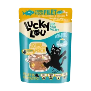 Lucky Lou® EXTRA FOOD Thunfischfilet mit Wachtelei & Erbsen in Broth 70g Pouch