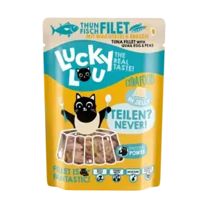 Lucky Lou® EXTRA FOOD Thunfischfilet mit Wachtelei & Erbsen in Jelly 70g Pouch