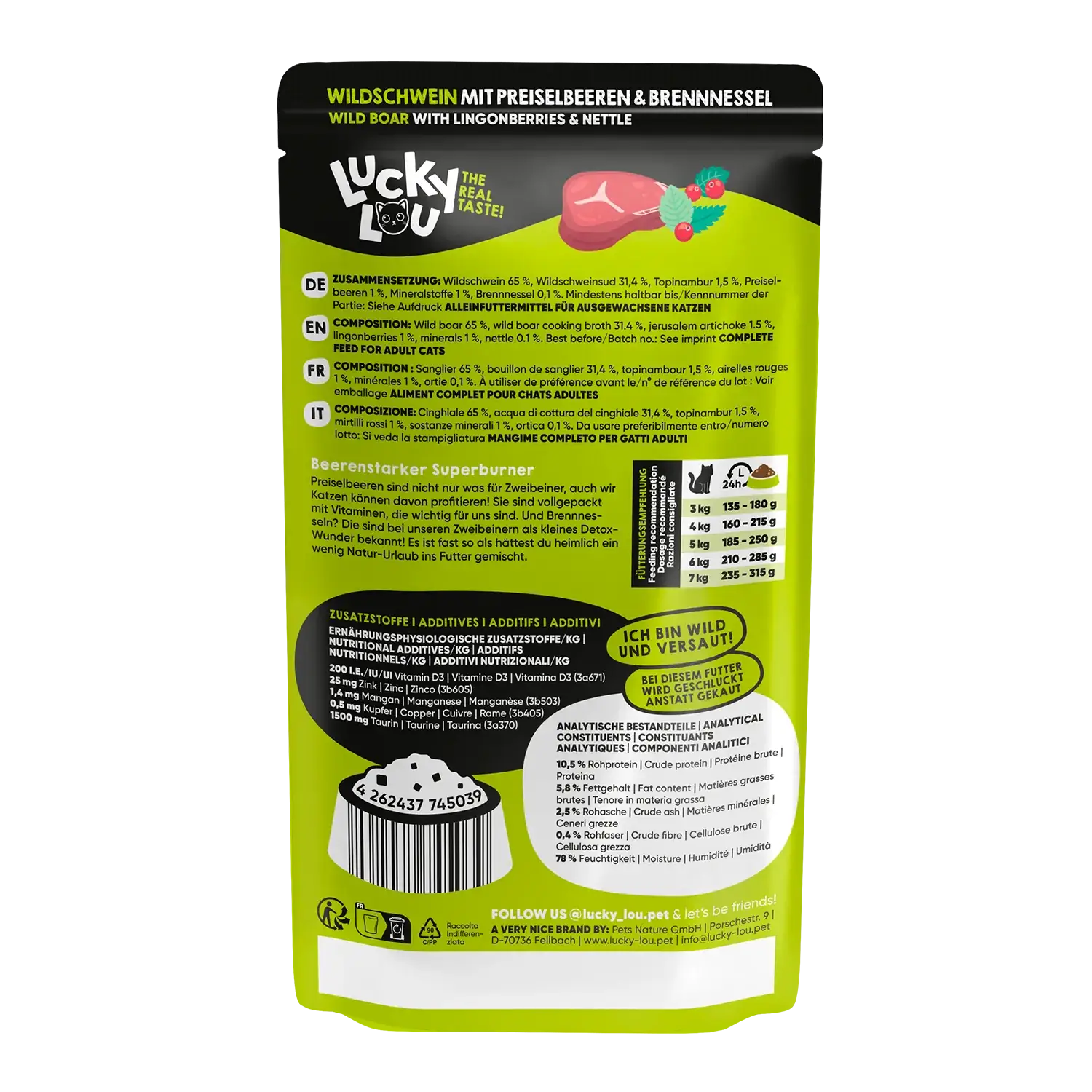 Lucky Lou® SuperMono Wildschwein 125g Pouch/Frischebeutel – Bild 3