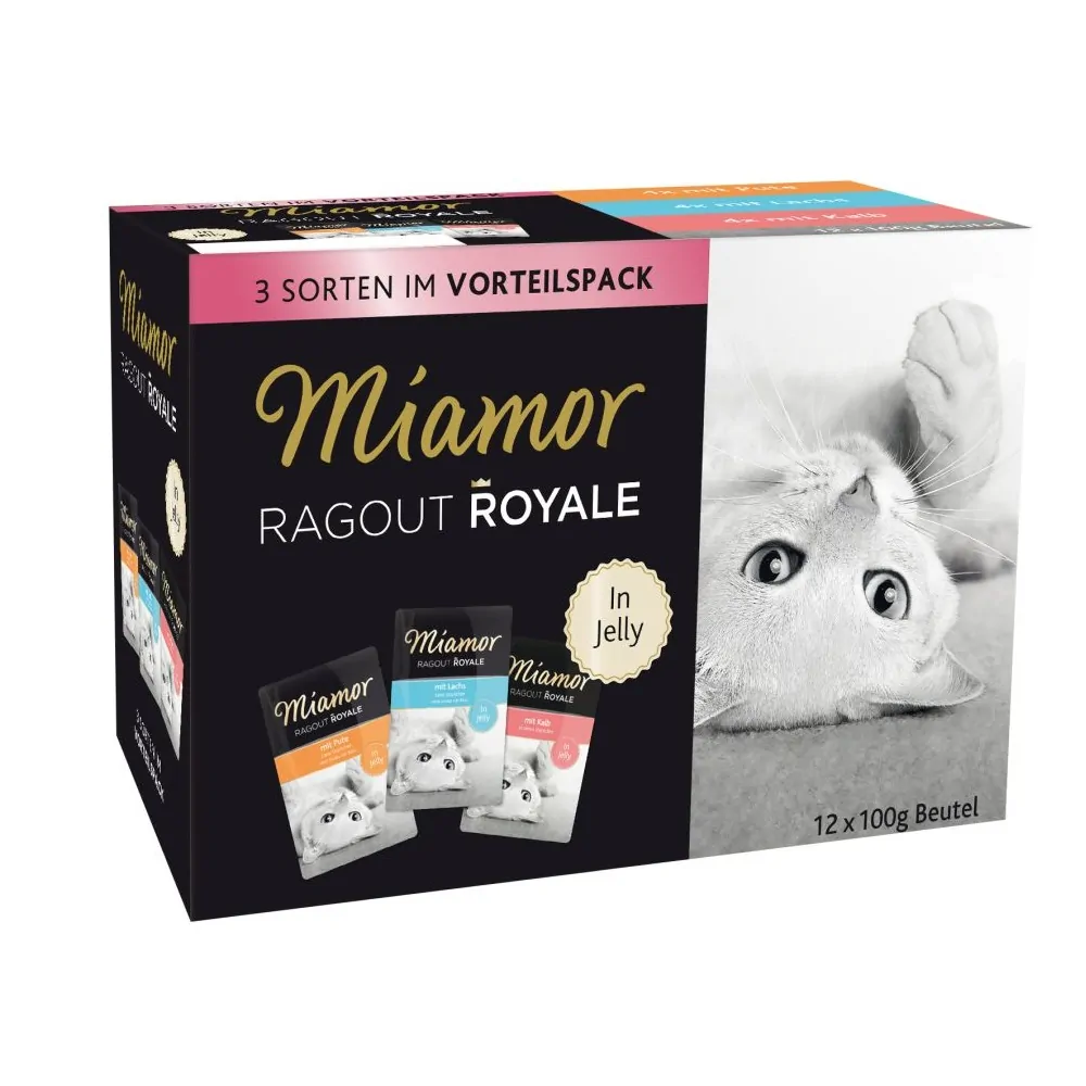 Miamor Ragout Royale in Jelly - Multibox Adult in 3 Sorten (Pute, Lachs und Kalb) 12x100g